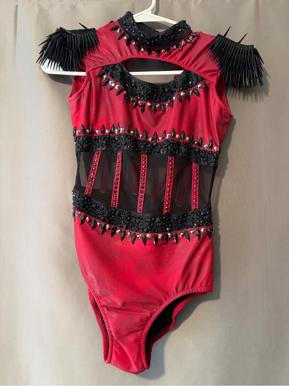 Glamour “Cheap Thrills” Red and Black Studded Spiked Dance Costume
